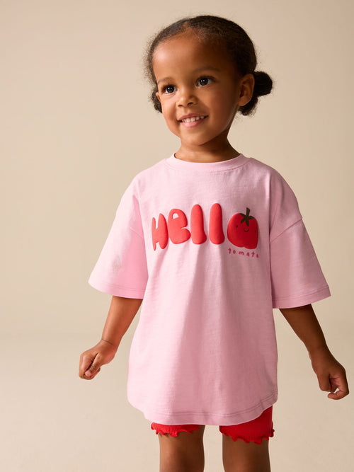 Dsiney Kidz - Pink Tomato Character Short Sleeve T-Shirt and Cycle Shorts Set (3mths-7yrs) image 1