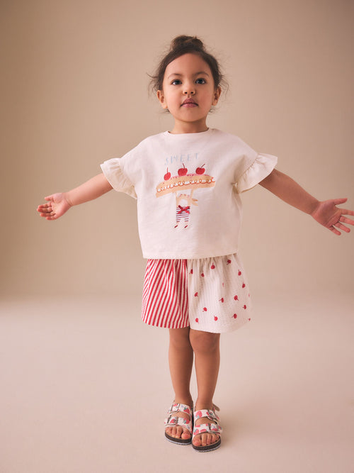 Dsiney Kidz - Ecru White Bunny Cherry Short Sleeve T-Shirt and Shorts Set (3mths-7yrs) image 1