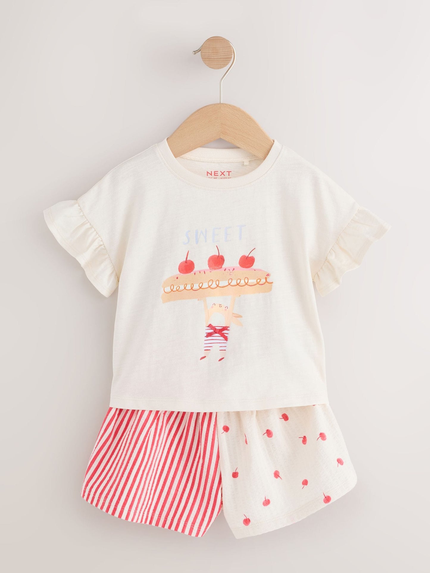 Ecru White Bunny Cherry Short Sleeve T-Shirt and Shorts Set (3mths-7yrs) image 4