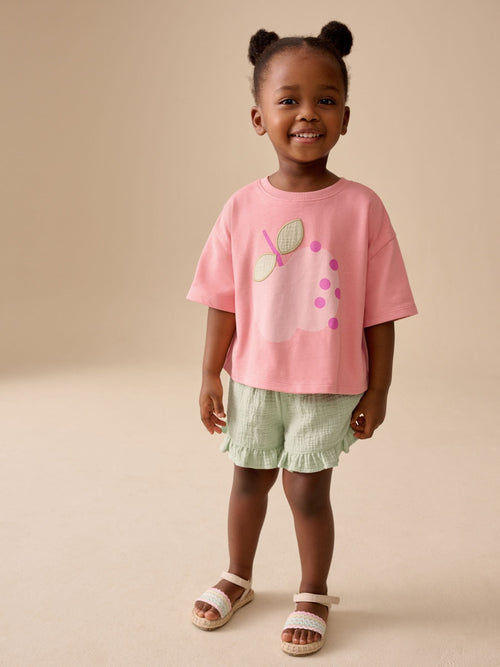 Dsiney Kidz - Pink Apple Short Sleeve T-Shirt and Shorts Set (3mths-7yrs) image 1