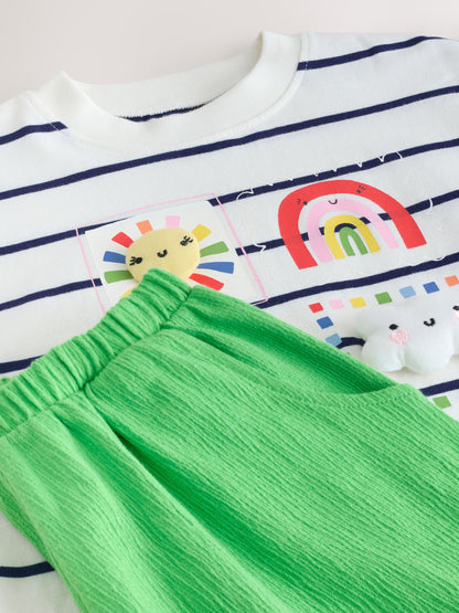 Green Rainbow Short Sleeve Top and Barrel Trousers Set (3mths-7yrs) image 7