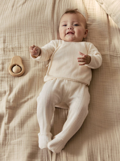 Ecru Pointelle Bodysuit Leggings And Cardigan Baby Set 3 Piece (0-9mths) image 1