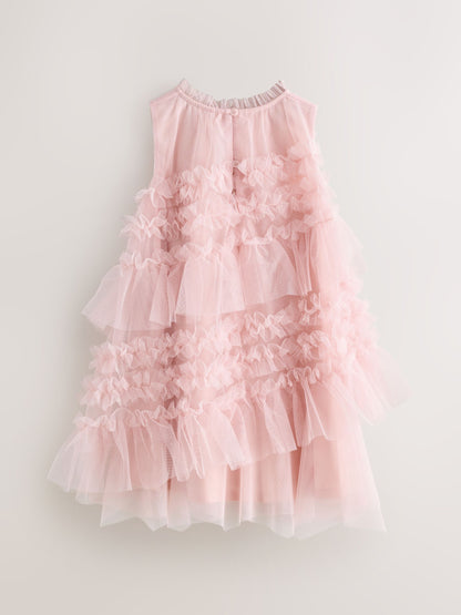 smALLSAINTS Light Pink Frill Mesh Dress image 8