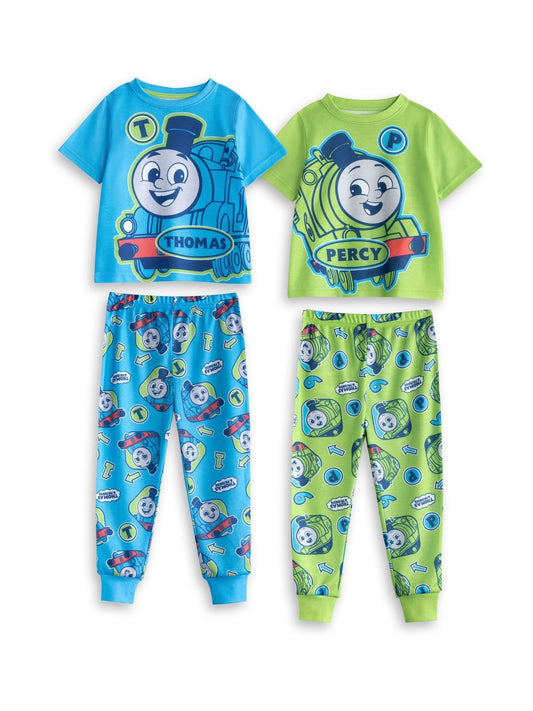 Vanilla Underground Blue Boys Thomas and Friends Multicoloured Short Sleeve Long Leg Pyjamas Set Multi-Pack of 2 image 1