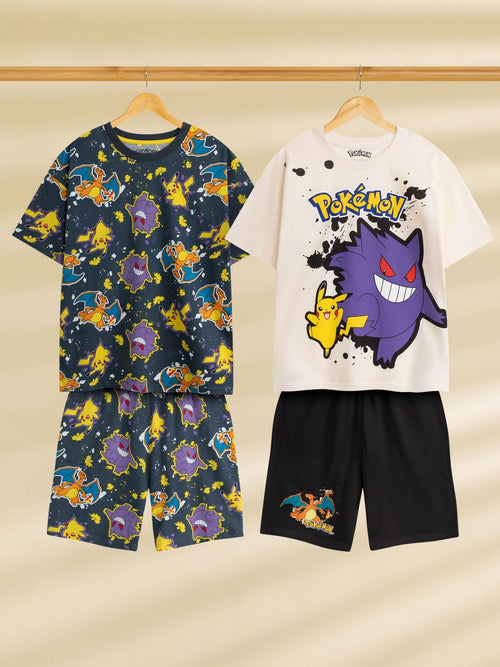 Vanilla Underground Black Cotton Pokemon Multicoloured Short Sleeve Short Leg Pyjamas Set Pack of 2 image 1