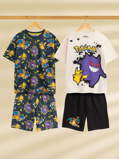 Dsiney Kidz - Vanilla Underground Black Cotton Pokemon Multicoloured Short Sleeve Short Leg Pyjamas Set Pack of 2 image 1