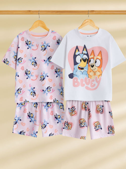Vanilla Underground Pink Bluey Girls Multicoloured Multi Character Multi-Pack of 2 Short Sleeve Short Leg Pyjama Set image 1