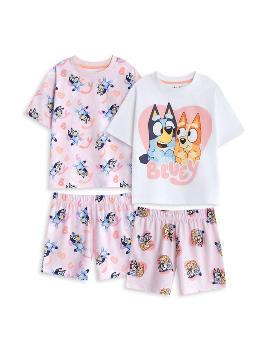 Vanilla Underground Pink Bluey Girls Multicoloured Multi Character Multi-Pack of 2 Short Sleeve Short Leg Pyjama Set image 3