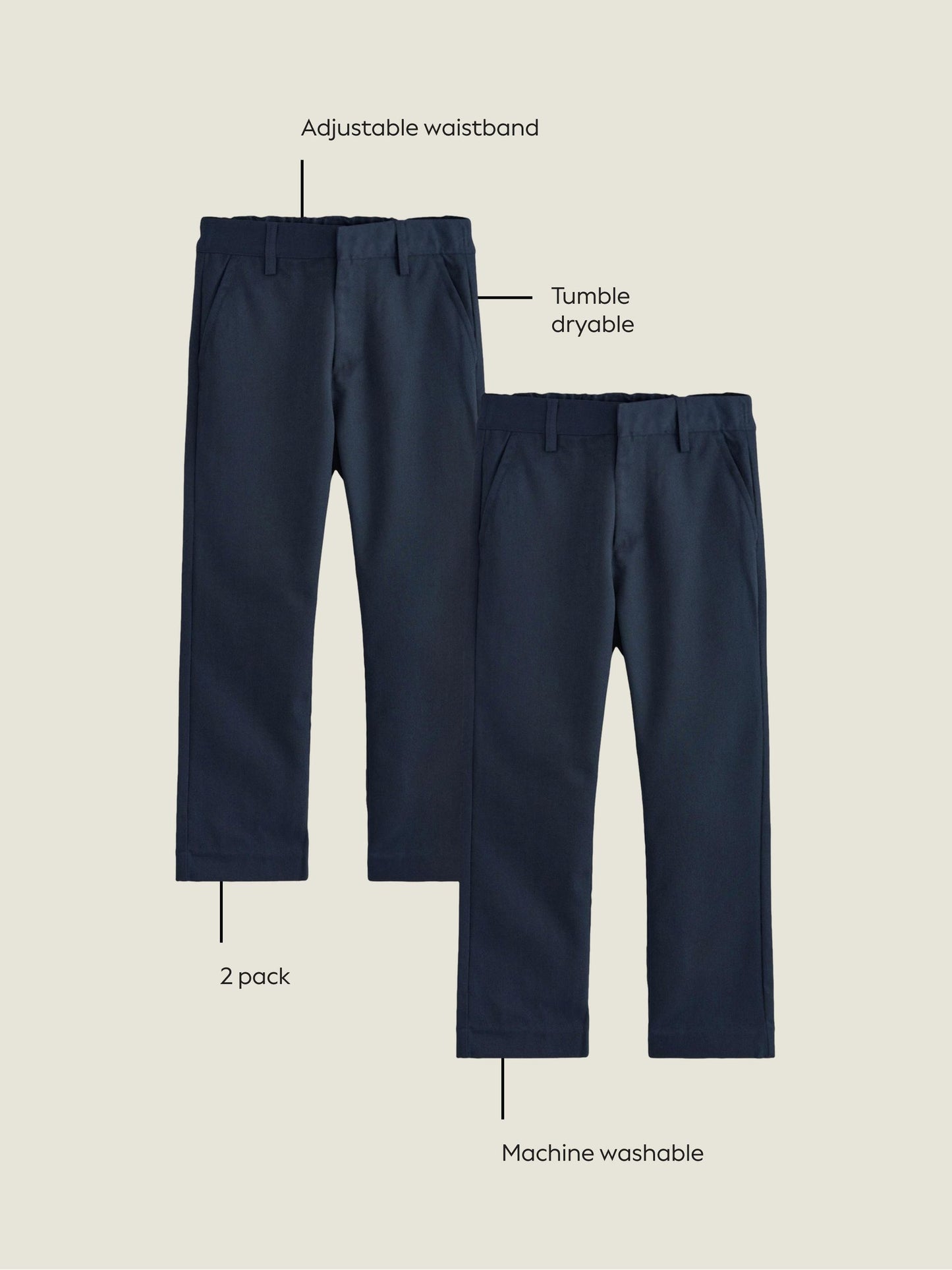 Dsiney Kidz - Navy Straight Leg School Trousers 2 Pack (3-17yrs) image 4