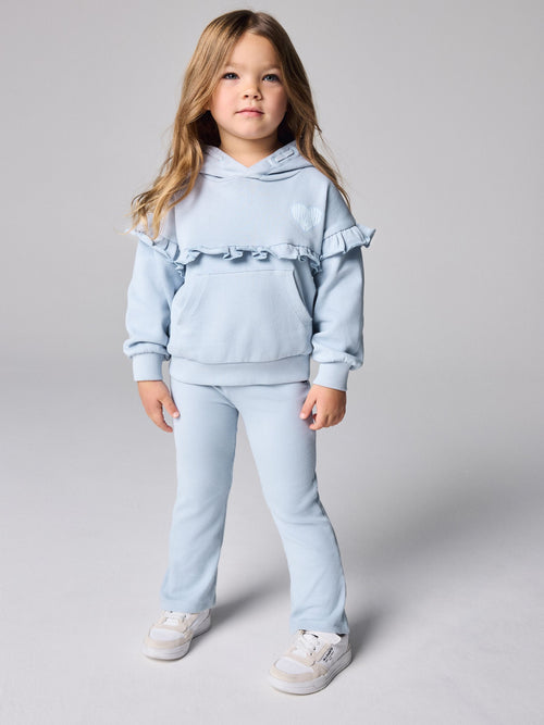 smALLSAINTS Light Blue Lover Frill Hoodie and Ribbed Flared Leggings Younger Set image 1