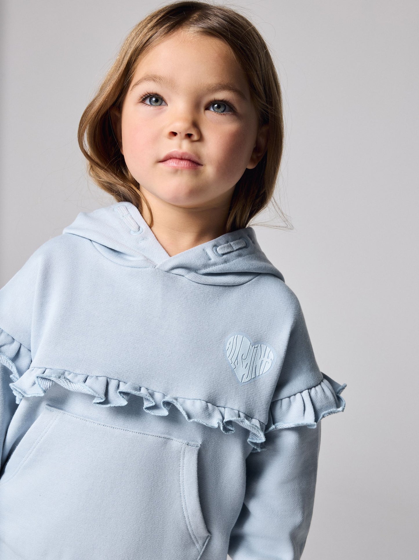 smALLSAINTS Light Blue Lover Frill Hoodie and Ribbed Flared Leggings Younger Set image 3