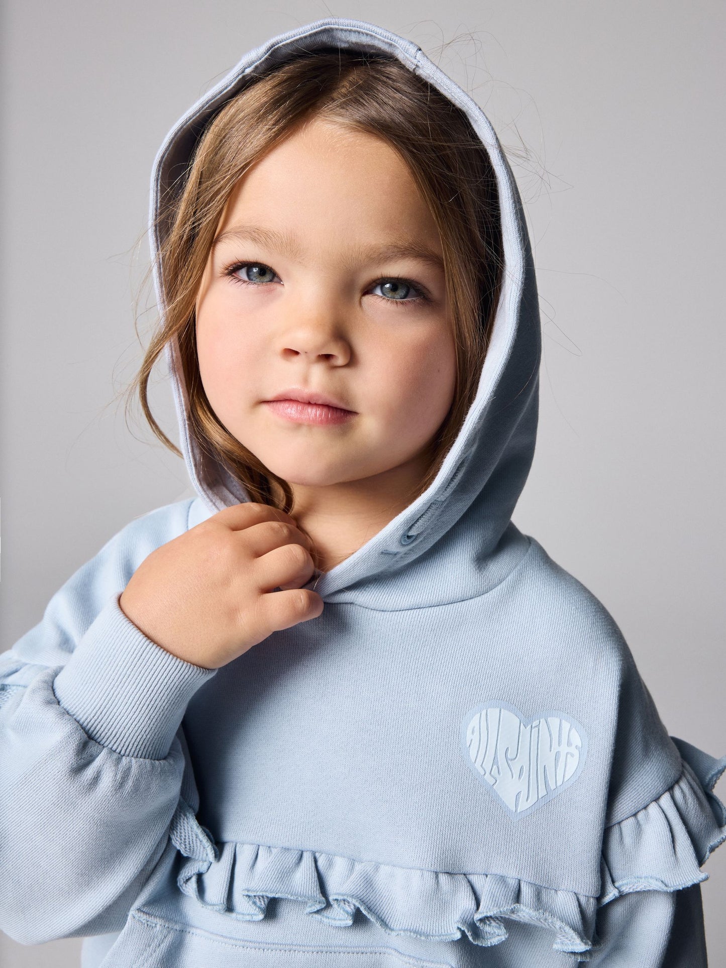 smALLSAINTS Light Blue Lover Frill Hoodie and Ribbed Flared Leggings Younger Set image 4