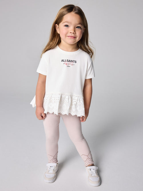 smALLSAINTS White/Pink Amore Underground Broderie T-Shirt and Leggings Younger Set image 1
