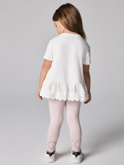 smALLSAINTS White/Pink Amore Underground Broderie T-Shirt and Leggings Younger Set image 2