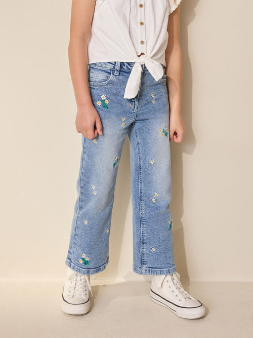 Dsiney Kidz - Mid Wash Floral Embroidered Flare Jeans (3-16yrs) image 1