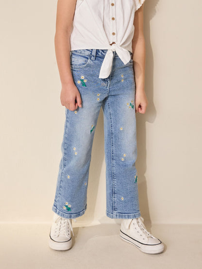 Dsiney Kidz - Mid Wash Floral Embroidered Flare Jeans (3-16yrs) image 1