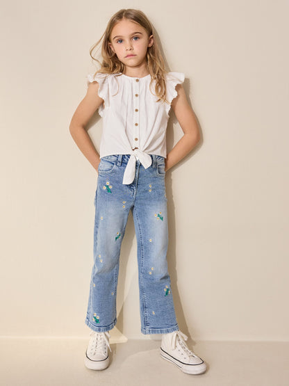 Dsiney Kidz - Mid Wash Floral Embroidered Flare Jeans (3-16yrs) image 2
