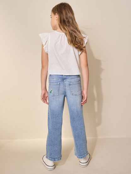 Dsiney Kidz - Mid Wash Floral Embroidered Flare Jeans (3-16yrs) image 3