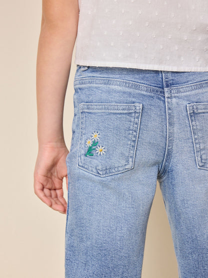 Dsiney Kidz - Mid Wash Floral Embroidered Flare Jeans (3-16yrs) image 4