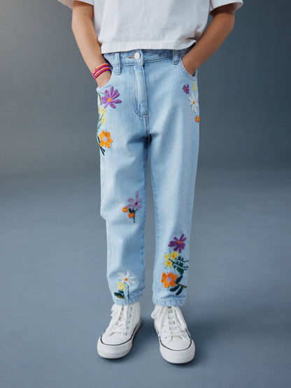 Dsiney Kidz - Light Blue Floral Embroidered Jeans (3-16yrs) image 1
