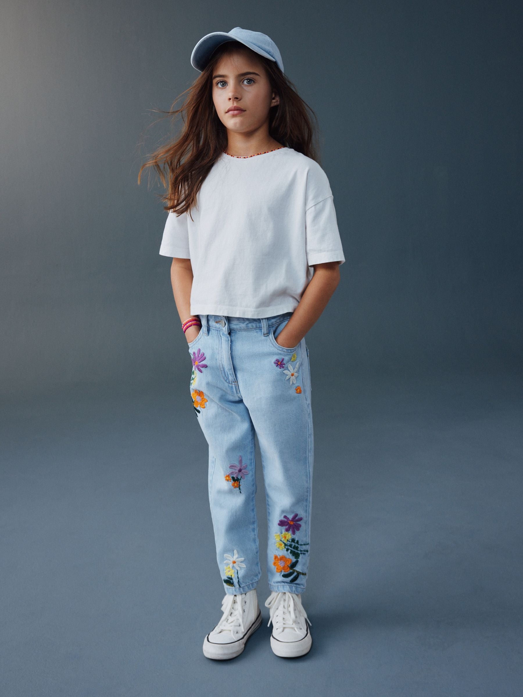 Dsiney Kidz - Light Blue Floral Embroidered Jeans (3-16yrs) image 2