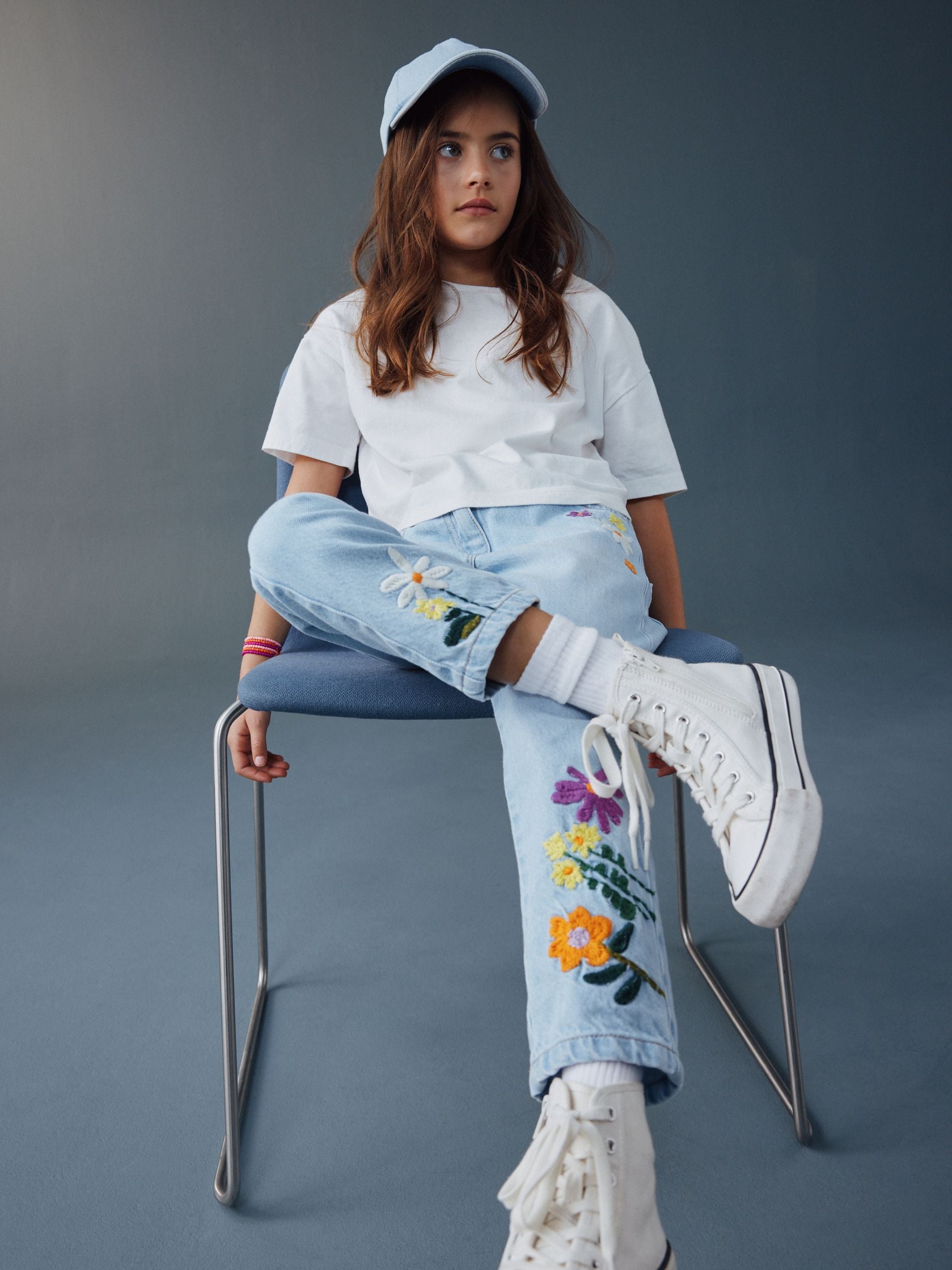 Dsiney Kidz - Light Blue Floral Embroidered Jeans (3-16yrs) image 4