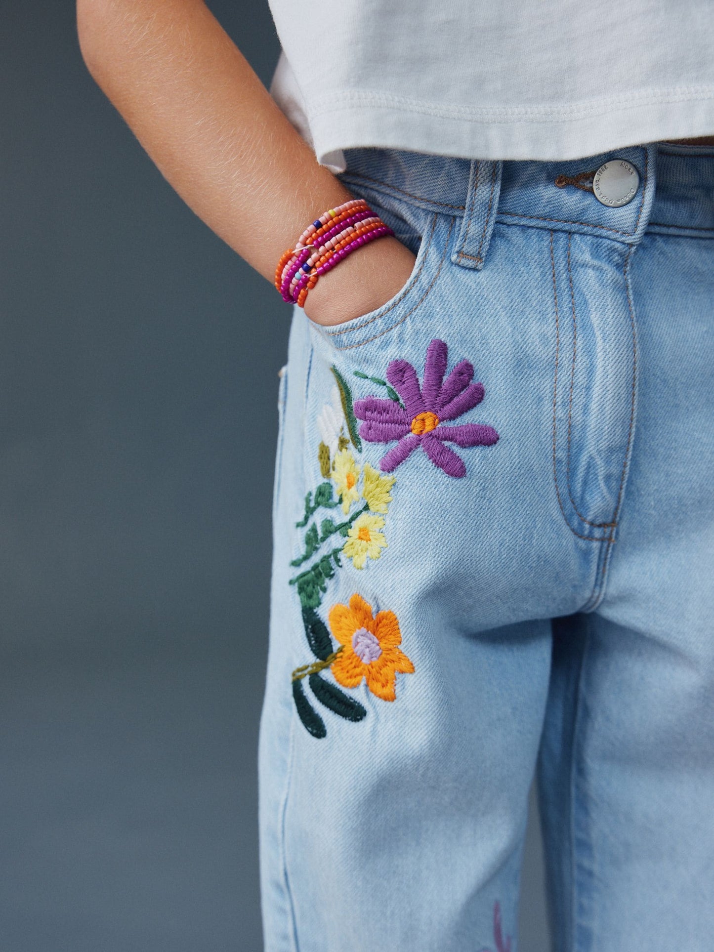 Dsiney Kidz - Light Blue Floral Embroidered Jeans (3-16yrs) image 5