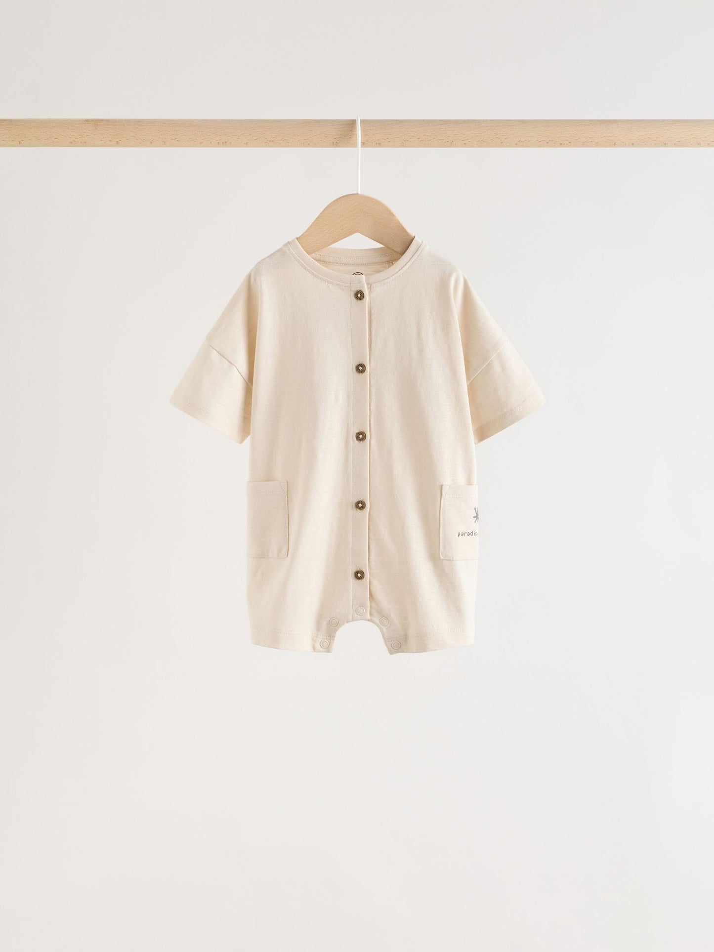 Neutral Sunbaked Printed Button Through Jersey Baby Rompers 3 Pack image 3