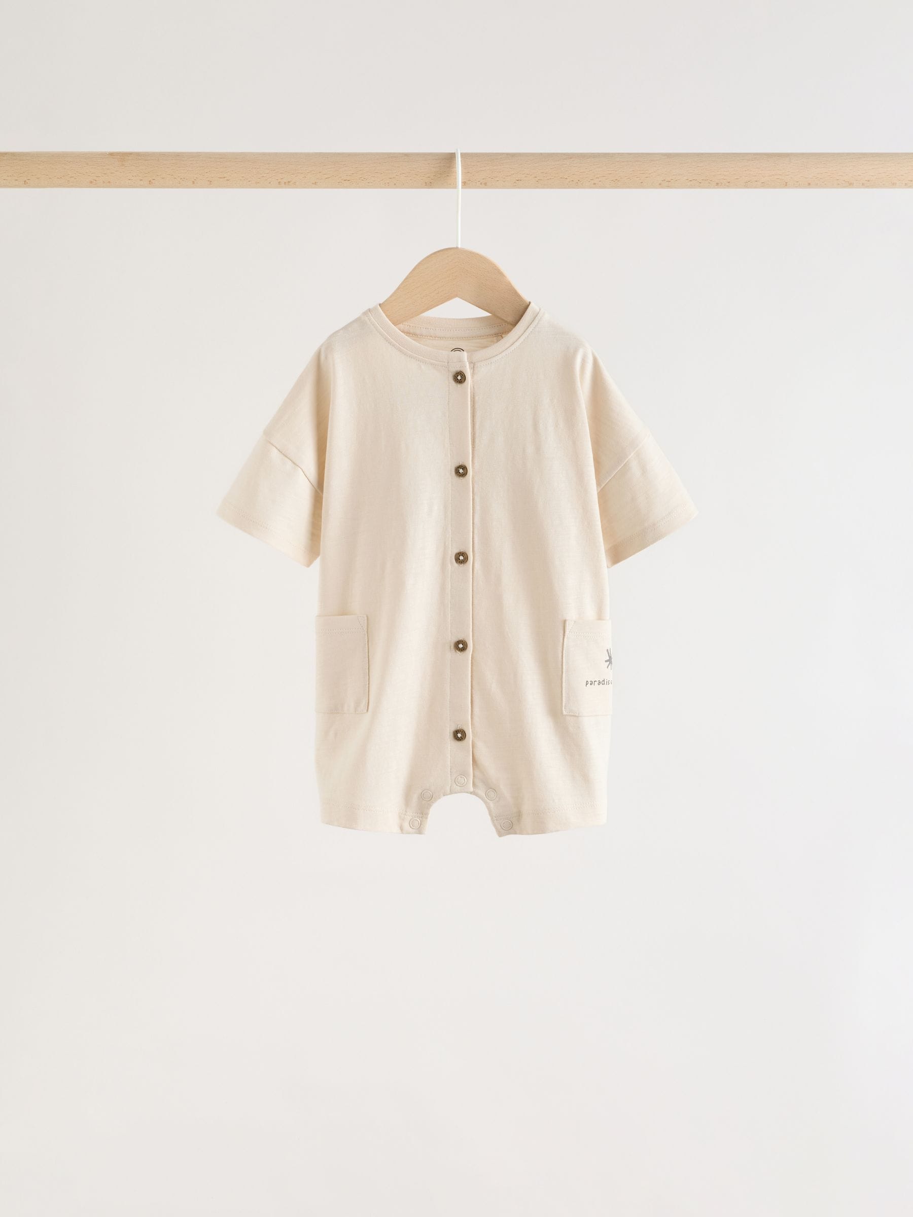 Neutral Sunbaked Printed Button Through Jersey Baby Rompers 3 Pack image 3