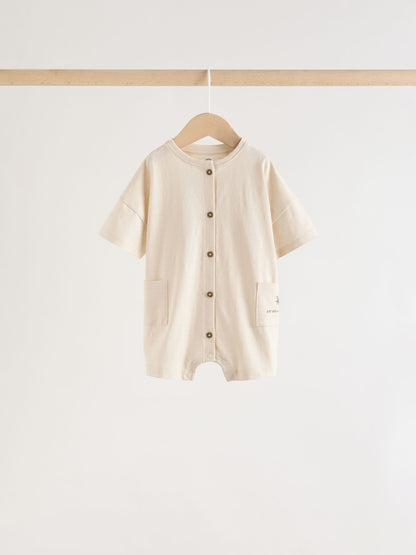 Neutral Sunbaked Printed Button Through Jersey Baby Rompers 3 Pack image 3