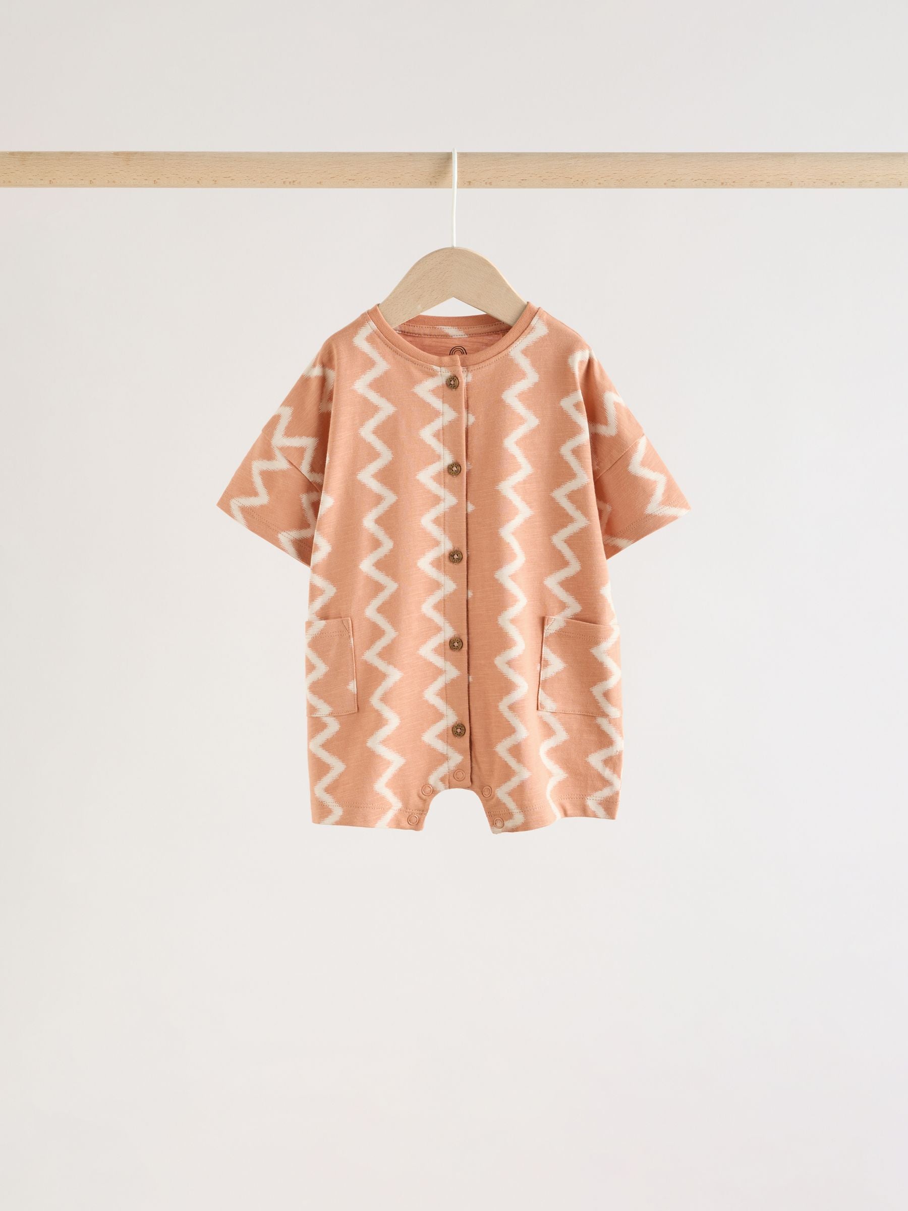 Neutral Sunbaked Printed Button Through Jersey Baby Rompers 3 Pack image 4