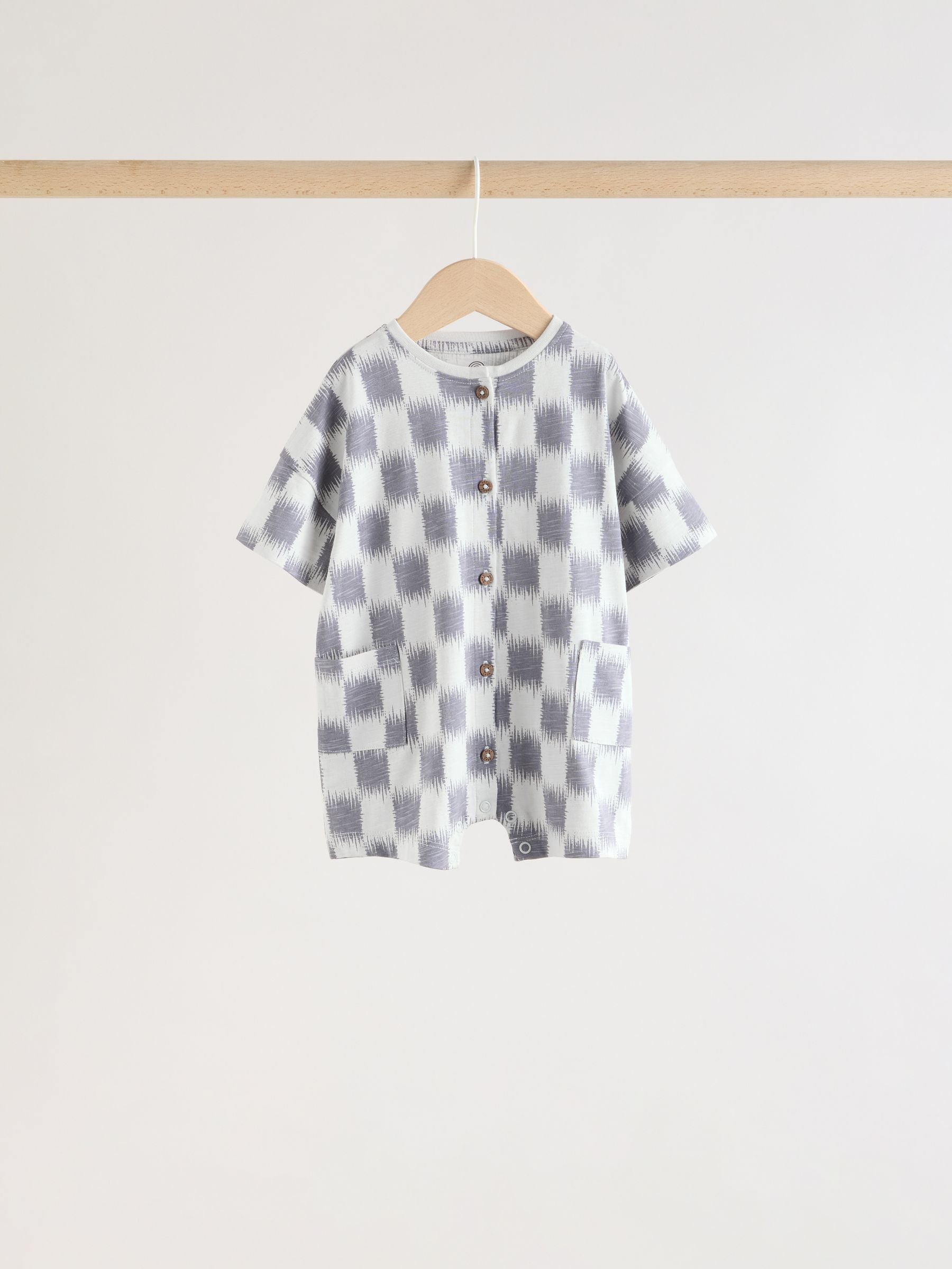 Neutral Sunbaked Printed Button Through Jersey Baby Rompers 3 Pack image 5