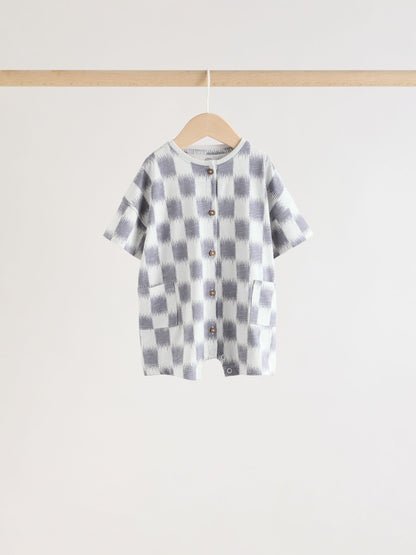 Neutral Sunbaked Printed Button Through Jersey Baby Rompers 3 Pack image 5