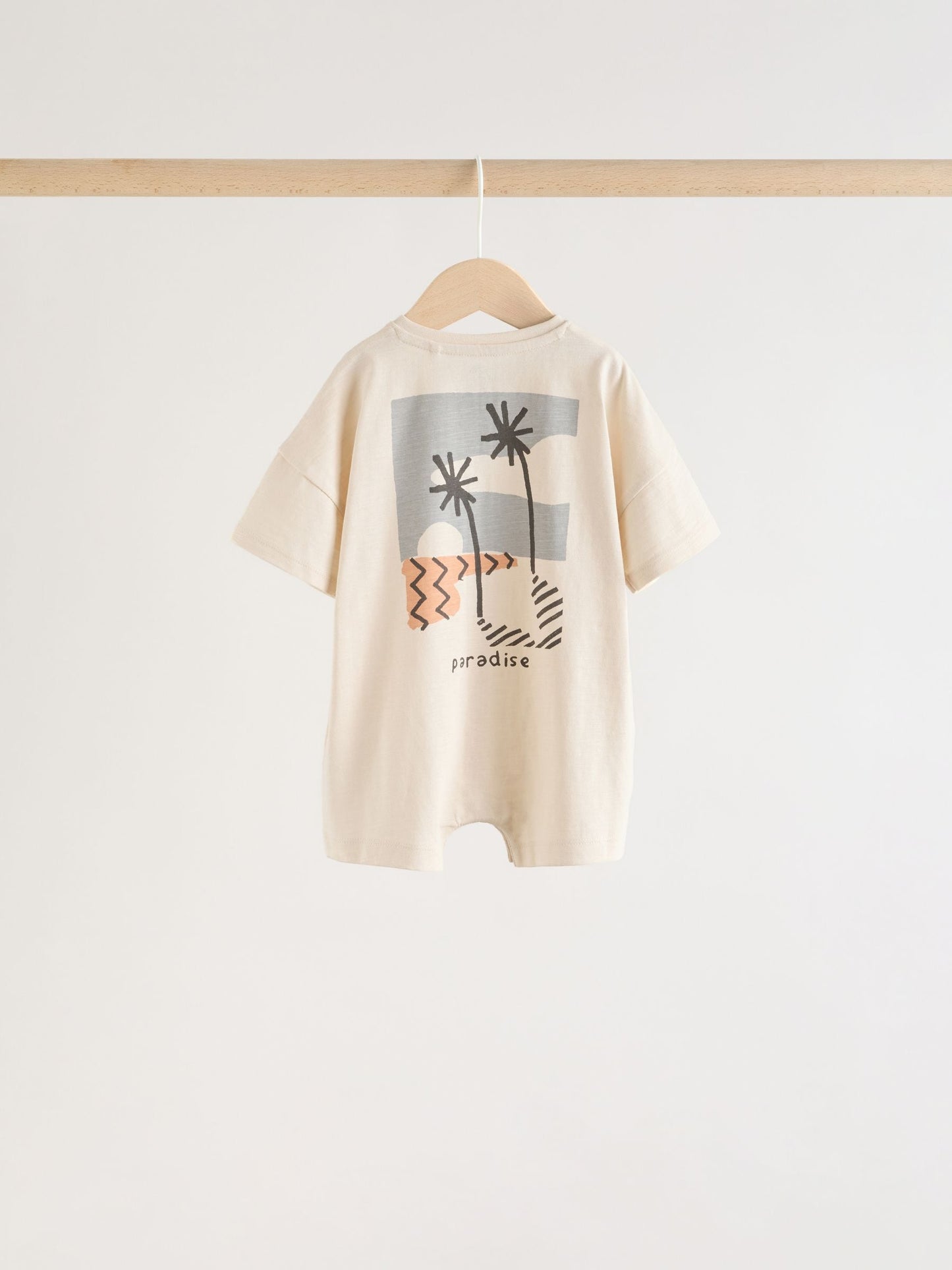 Neutral Sunbaked Printed Button Through Jersey Baby Rompers 3 Pack image 6