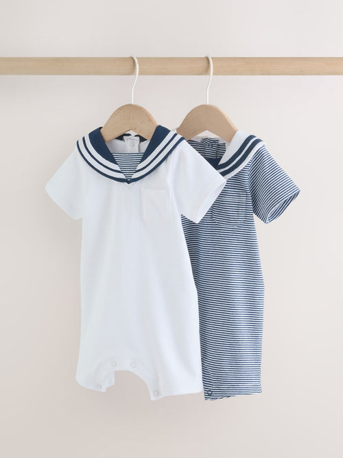 Blue Stripe Sailor Collar Jersey Baby Romper 2 Pack image 1