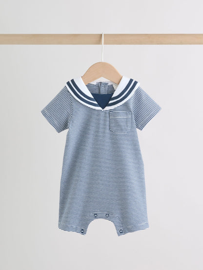 Blue Stripe Sailor Collar Jersey Baby Romper 2 Pack image 3