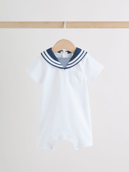 Blue Stripe Sailor Collar Jersey Baby Romper 2 Pack image 4