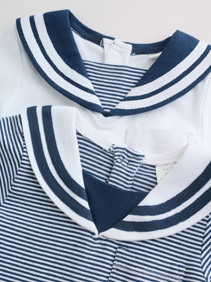 Blue Stripe Sailor Collar Jersey Baby Romper 2 Pack image 6