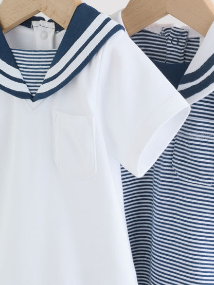 Blue Stripe Sailor Collar Jersey Baby Romper 2 Pack image 8