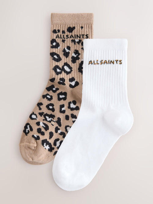 smALLSAINTS White/ Leopard Logo Socks 2 Pack image 1