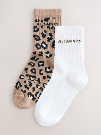 smALLSAINTS White/ Leopard Logo Socks 2 Pack image 1