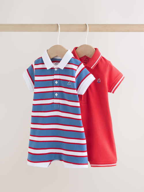Red/Blue Rugby Striped Jersey Collared Rompers Baby 2 Pack image 1