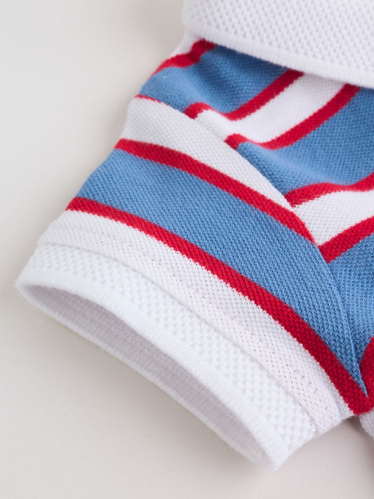 Red/Blue Rugby Striped Smart Collar Baby Rompers 2 Pack image 3