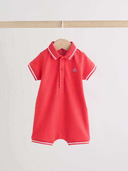 Red/Blue Rugby Striped Jersey Collared Rompers Baby 2 Pack image 3