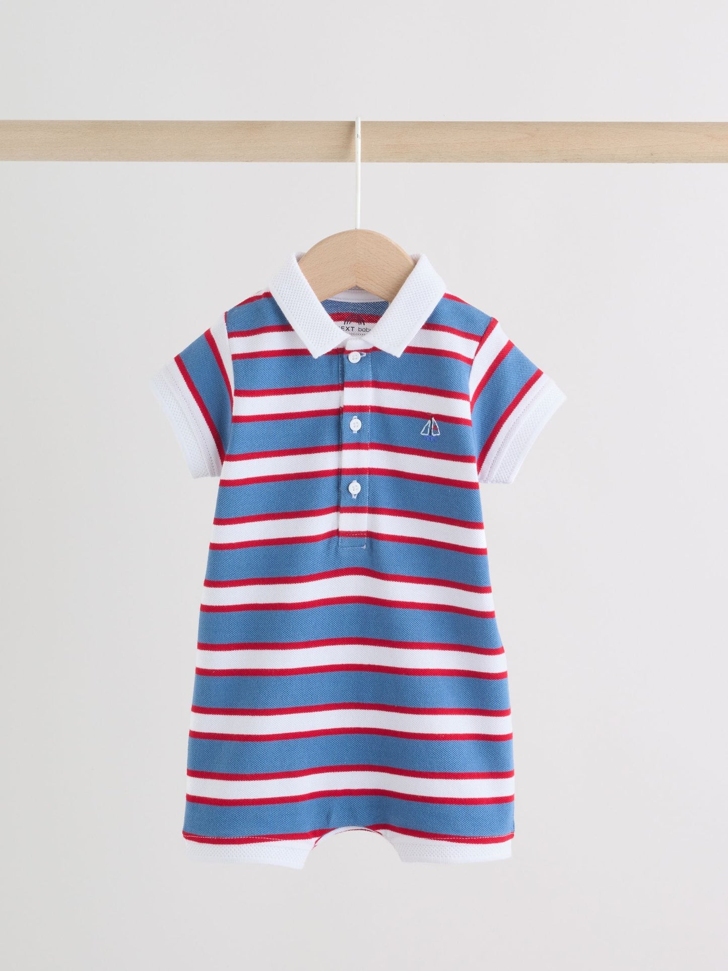 Red/Blue Rugby Striped Jersey Collared Rompers Baby 2 Pack image 4