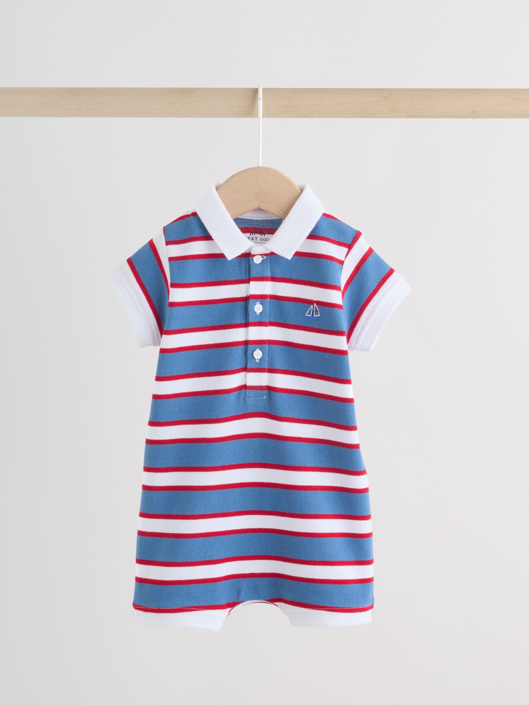 Red/Blue Rugby Striped Jersey Collared Rompers Baby 2 Pack image 4