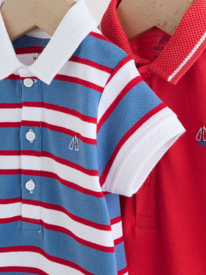 Red/Blue Rugby Striped Jersey Collared Rompers Baby 2 Pack image 6