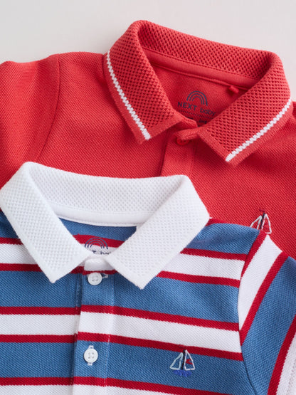 Red/Blue Rugby Striped Jersey Collared Rompers Baby 2 Pack image 7