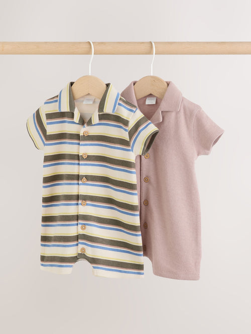 Khaki Green/Blue/Cream Stripe Jersey Collared Rompers Baby 2 Pack image 1