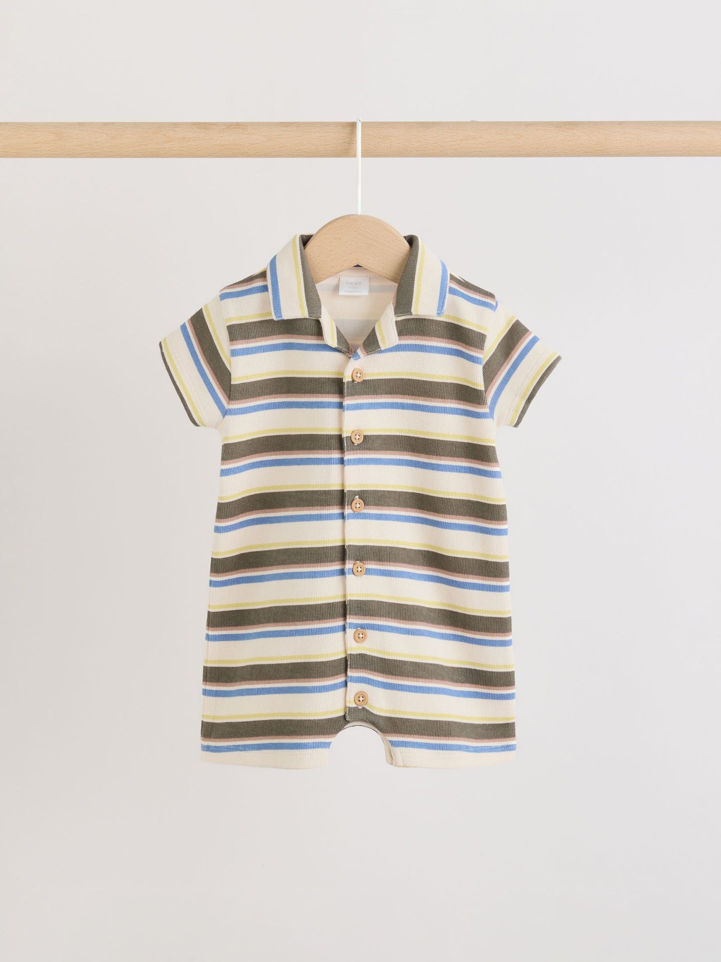 Khaki Green/Blue/Cream Stripe Jersey Collared Rompers Baby 2 Pack image 3